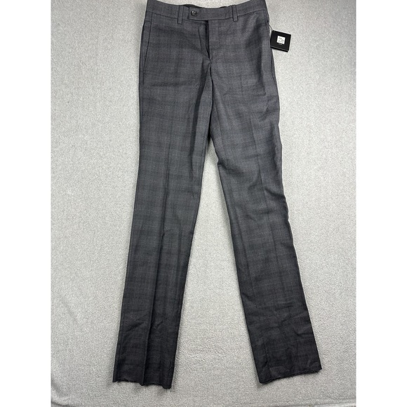REDA Dress Pants Mens 30R Gray Windowpane Wool Flat Front Formal Canada NWT $159